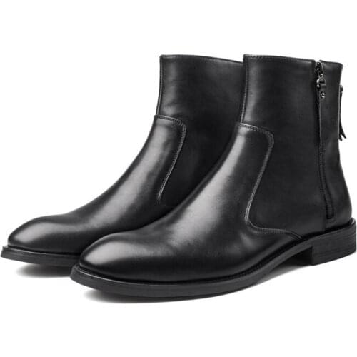 Winter men boots Genuine leather boots Double zipper leather Chelsea boot high-top boots mens ankle boots Fashion Martin boots