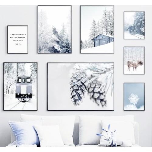 Winter Snow Forest Pineta Cattle Landscape Wall Art Canvas Painting Nordic Posters AndPrints Wall Pictures For Living Room Decor