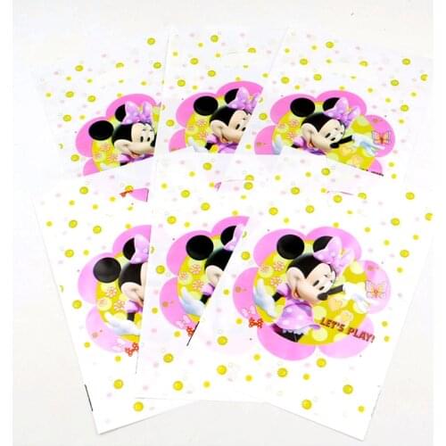 10cs/lot Disney Minnie Mouse Cartoon Plastic Bag Festival Minnie Candy Snack Bag Girl Favors Birthday Party Gift Bag Supply