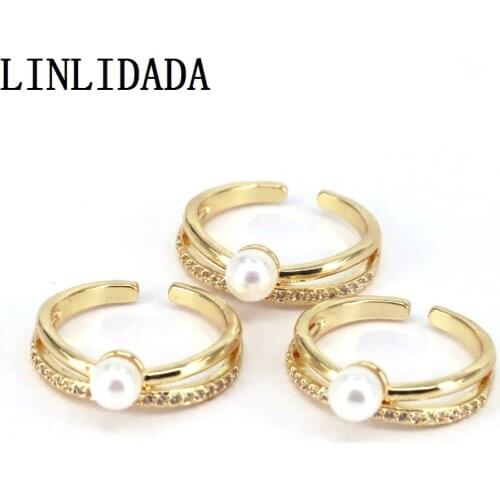 10Pcs Minimalist Gold-color Micro Pave CZ Pearl Rings For Woman Wedding Jewelry Party Accessories