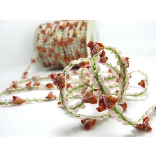 2 Yards Woven Rococo Ribbon Trim with Blue Fan Shaped Flower Buds|Decorative Floral Ribbon|Scrapbook Materials|Clothing|Decor