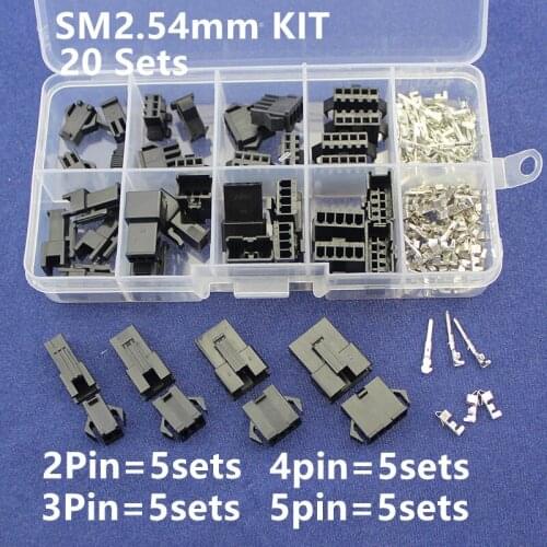 20 sets SM connector male and female Kit in box 2p 3p 4p 5p 2.54mm Pitch Header Connectors Adaptor