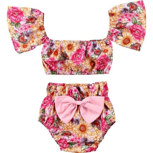 2020 Summer Toddler Baby Girl Swim Clothes Floral Vest Tops Shorts Pants Outfits 2Pcs Set