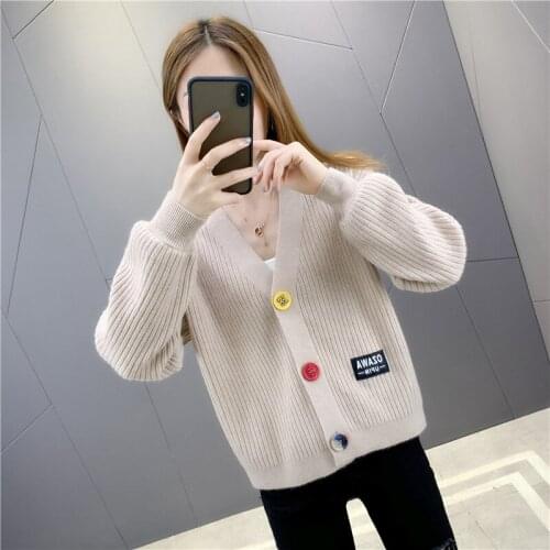 2021 autumn and winter fashion new Korean style Western sweater jacket women loose lantern sleeve knitted cardigan