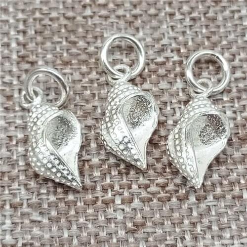 925 Sterling Silver Shiny Shell 3D Conch Seashell Charms for Sea Ocean Necklace Bracelet