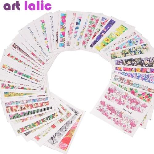 48 Sheets Watermark Nail Stickers Flowers and Plants Lily Sunflower Lavender Nature Series Water Transfer DIY Nail Art Sticker