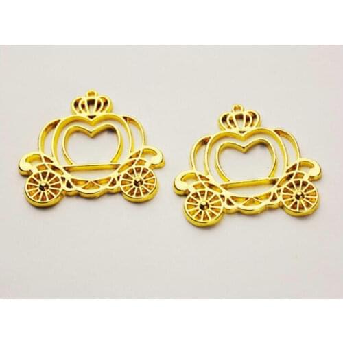 5pcs Pumpkin Car Metal Frame Jewelry Fillings Pendant Accessory DIY Cute Handmade UV Resin Princess Carriage Open Bezels Craft