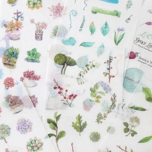 6 Sheet Cartoon Green Plant Sticker Kawaii Transparent Diy Diary Decorative Masking Stickers Scrapbook Stationery Student Gift