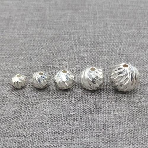 925 Sterling Silver Diamond Sparkle Cut Corrugated Style Round Bead for Bracelet
