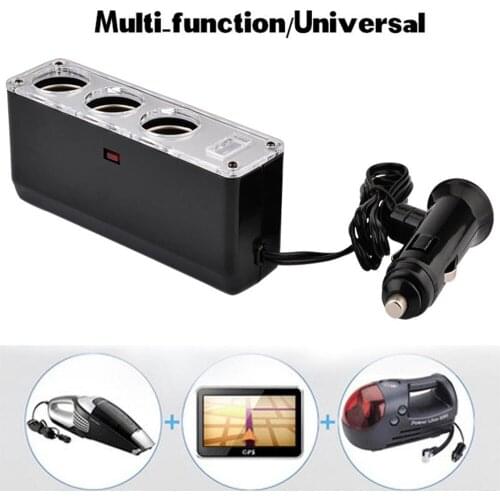 Car 3 Holes Cigarette Lighter Socket Splitter USB Port Charge Adapter DC 12/24VR Brand New UM