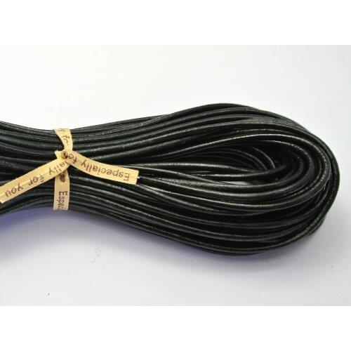 32.8 Feet Black Round Real Leather Jewelry Cord 2mm