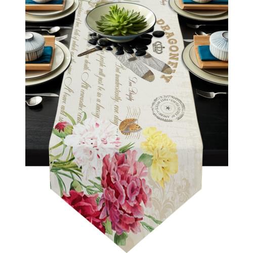 Flower Dragonfly Crown Vintage Letters Modern Table Runner Wedding For Party Event Home Decoration Table Mat Decor Accessories