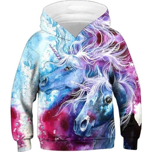 Boys Girls Fashion Sweatshirts 3D Printed Colorful Paint Lovely Unicorn Horse Funny Hoodies Children Harajuku Hooded Pullovers