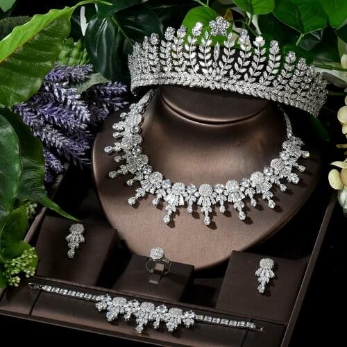 HIBRIDE Fashion Wedding Ornament collier mariage Wedding Hair Accessories Tiara Crown Sets Top Quality 5PCS Nigeria Set N-1609