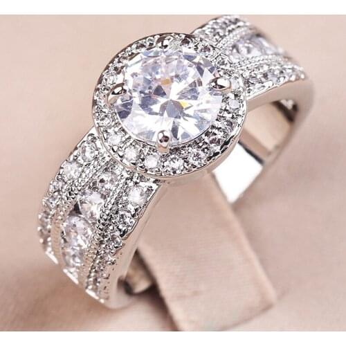Exquisite Crystal Wedding Rings for Women Cubic Zircon Wide Finger Ring Silver Color Jewelry Party Anniversary Luxury Gift