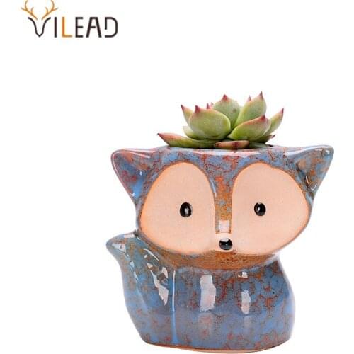 VILEAD Ceramic Flower Vase Cute Cartoon Fox Plant Pot Home Decor Succulents Flowerpot Dining Living Room Desktop Decoration