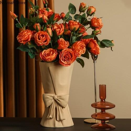 Bowknot Ceramic Vase Creative Dried Flower Flower Arrangement Accessories Handicraft Countertop Vase/living Room Home Decoration
