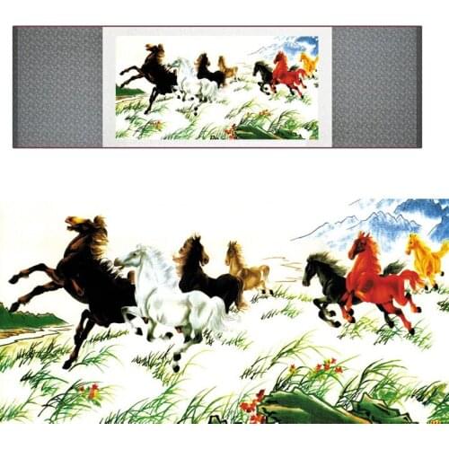 Chinese Horse silk painting Horse art painting Silk scroll art painting Chinese traditional horse painting