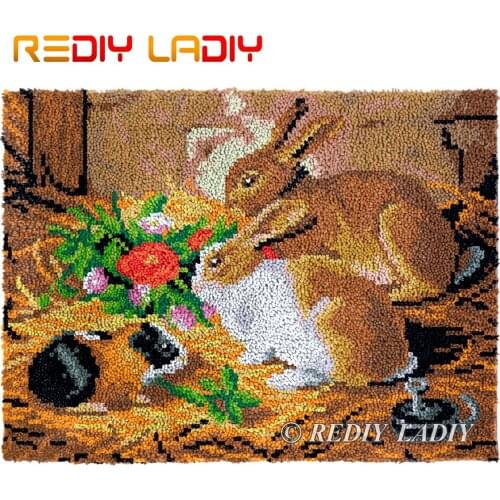 Latch Hook Kits DIY Carpet Rug Two Rabbits Plush Wall Tapestry Kits Crochet Floor Mat Thick Yarn Cushion Arts & Crafts 81*61cm