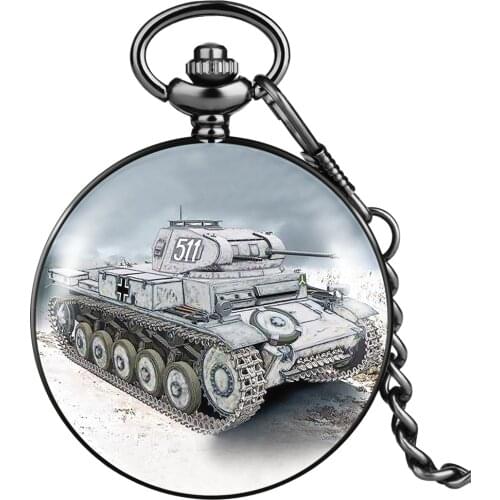 Quartz Pocket Watch Male Smooth Cover Tank Hand Painted Pattern Flip White Classic Digital Dial Thick Chain Pendant Small Clock