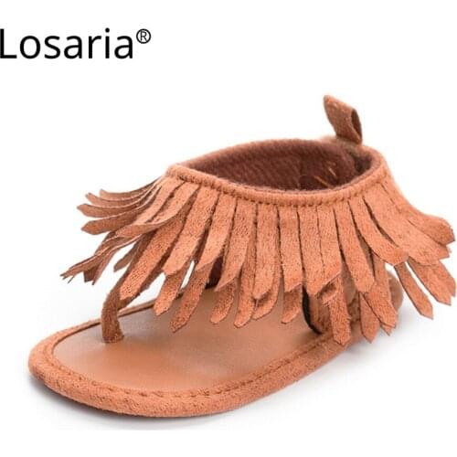 Losaria Baby Girls Flat Flip Flops Summer 0-1 Year PU Leather Tassel Baby Girls Sandals Comfort Infant Shoes Baby Crib Shoes