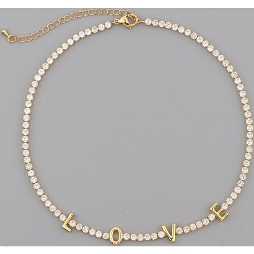 Micro Pave Cubic Zircon Tennis Chain Love Necklaces for Women Crystal Gold Chokers Necklaces Women Jewelry