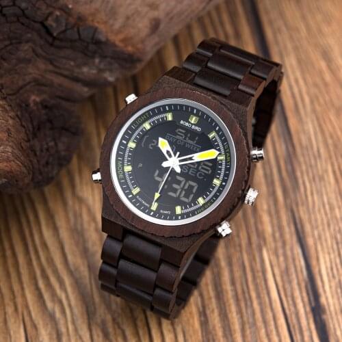 BOBO BIRD Round Wooden Mens watches Quartz Wristwatch Show Date LED With Full Wood Bands Adjustable gifts Customize saat erkek