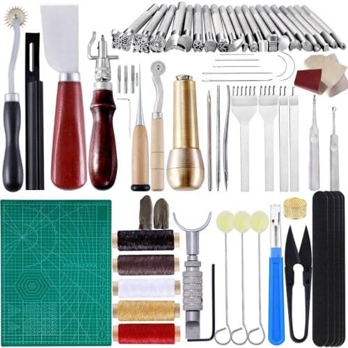 LMDZ Practical Leather Tools 60 Pcs Complete Craft Sewing Kit for Beginner/Professional- Leather Crafting Kit for Bookbinding