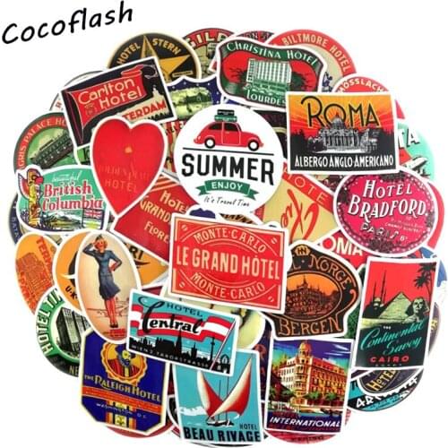 55 Pcs Retro Style Travel Hotel Stickers For Luggage Laptop Skateboard Bicycle Motorcycle Car Styling Decals Waterproof Sticker