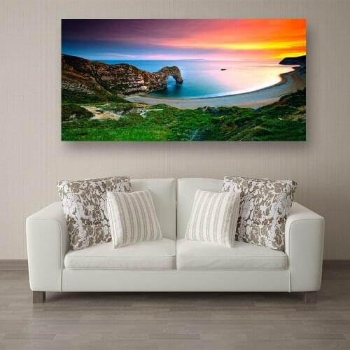 Wall Art Canvas oil Painting Dusk Sunset Beach Sea landscape Waves Poster HD Printed Seascape Cliff Pictures Home Decor No frame