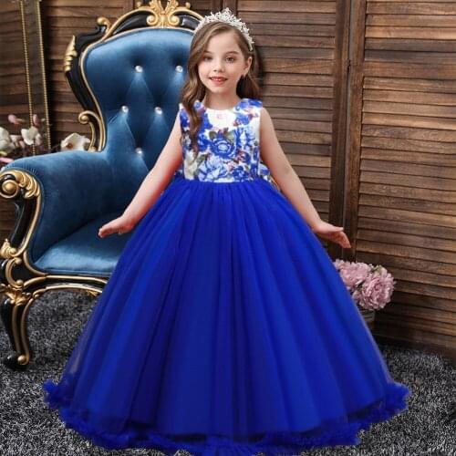 Girls Printed A-Line Dress Kid Flower Mesh Princess Birthday Dress Wedding Evening Kids Children Clothing