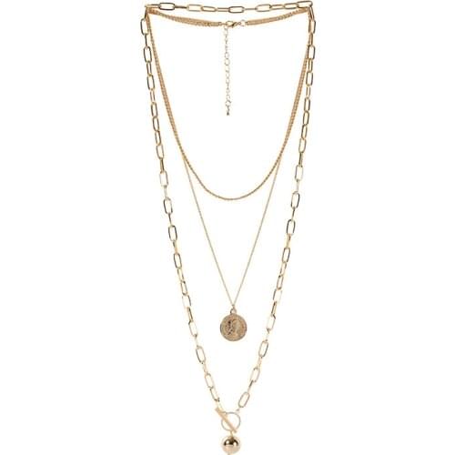 Metal Ball Coins Stick Pendants Necklaces for Women Gold Color 2019 Fashion Jewelry Layered Necklace Female Accessories Gift