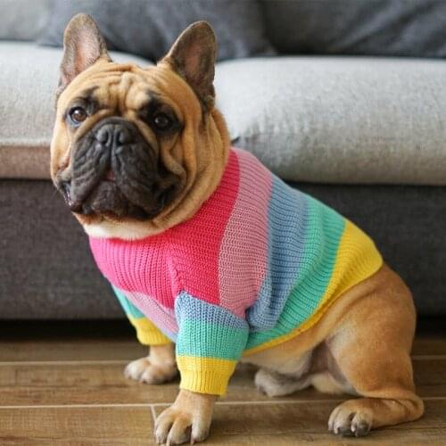 Rainbow Sweater for Dogs, French Bulldogs Winter Clothes Dog Clothes Autumn Warm Teddy Dog Sweater Christmas H17