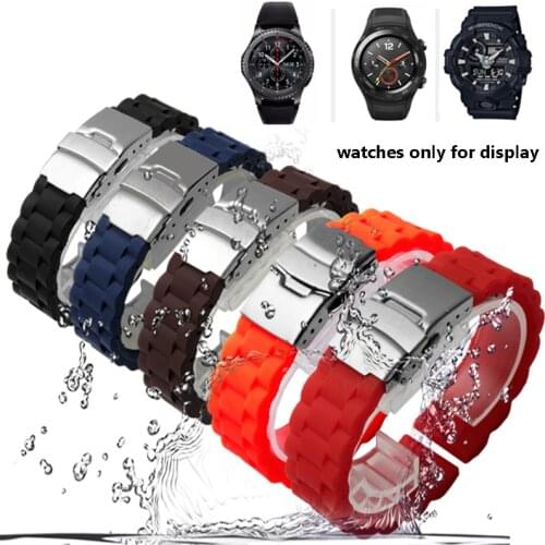 PEIYI watchband 16mm18mm20mm22mm24mm Natural rubber Wristband deplayment buckle tire pattern replacement silicone strap