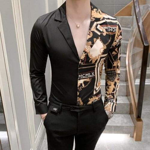Mens Long Sleeve Shirts Spring 2021 New Mens Fashion Patchwork Fashion Casual High Quality Slim Printed Mens Clothing Shirts