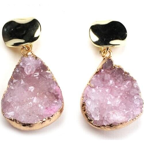 Fashion Natural Irregular Rose Quartzs Crystal Agates Stone Earrings for Women Jewelry Gift Stud 12x12mm Eardrop 15x20-18x25mm