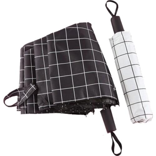 Grid Fashion Simple Portable Tri-fold Umbrella UV Protection Umbrella Waterproof Rain Tool Shade Umbrella Clear Umbrella