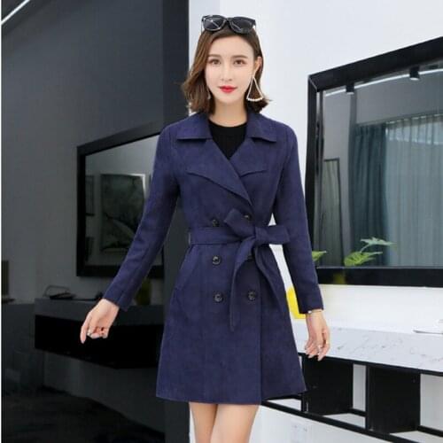 Fashion Trench Coat Women Suede Windbreaker Double Breasted Female 2020 Spring Autumn With Belt Casual Office Lady Outerwear