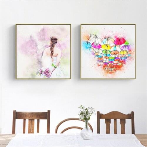 Back View Beauty Girl and Umbrella Poster Canvas Print Painting Wall Art Bedroom Home Decoration