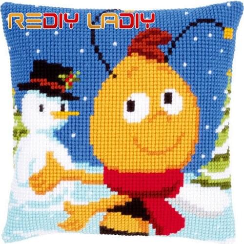 Cross Stitch Cushion Maya The Bee Make Your Own Pillow DIY Chunky Cross Stitch Kits Pre-Printed Canvas Acrylic Yarn Pillow Case