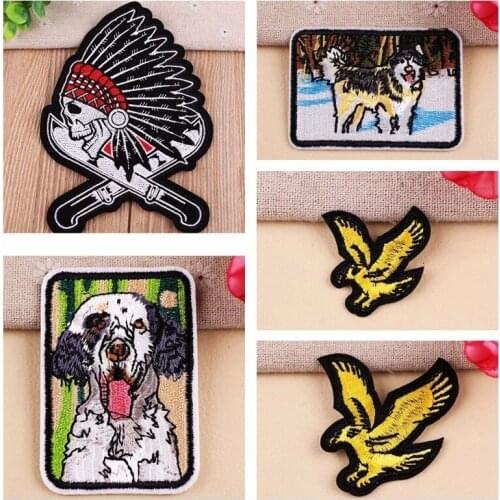 High Quality Indian Chieftain Embroidery Patches Iron On Stickers Eagle Dogs Badges Punk Style Jeans Coats Hats Appliques