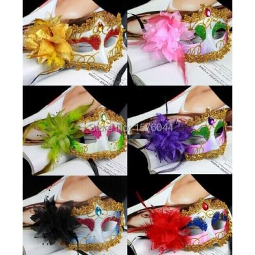 10pcs/lot Sexy Women Hallowmas Venetian masquerade masks with flower feather dance party mask crafts P0009