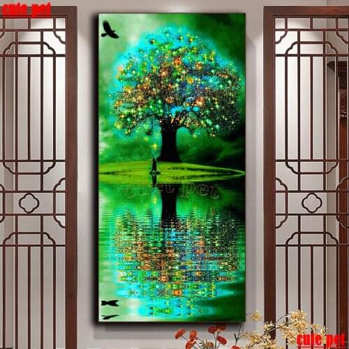 5d diamond painting Green fantasy tree diy full square drill diamond embroidery mosaic view rhinestone natural landscape large
