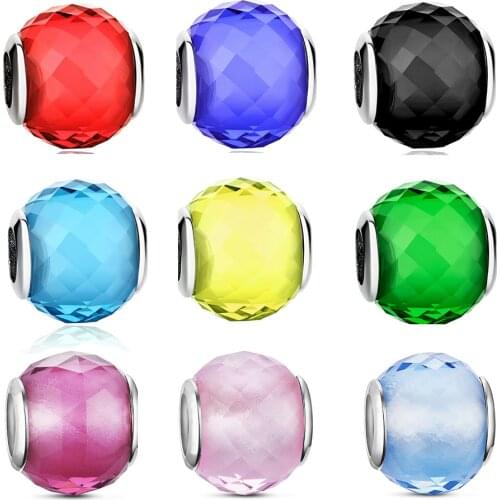 BELAWANG Real 925 Sterling Silver Colorful Glass Bead fit Charm Bracelet&Necklace DIY Christmas Jewelry Making Women