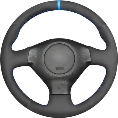 Black Suede Light Blue Marker Hand Sew Steering Wheel Cover for Subaru Forester Impreza WRX (WRX STI) Legacy Outback Saab 9-2X