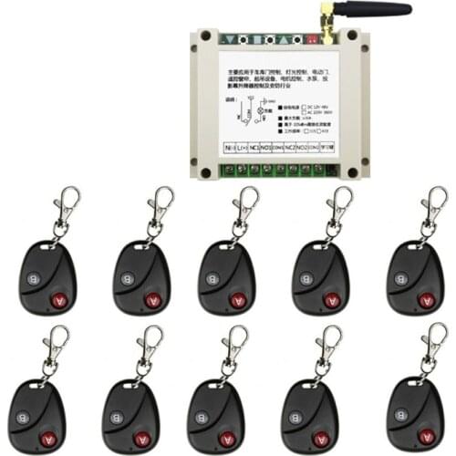 DC12V 24V 36V 48V 10A 2CH RF Wireless Remote Control Switch System 10 transmitter and 1 receiver universal gate remote control