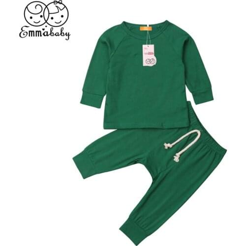 Newborn Baby Girls Boys Clothes Set Toddler Kid Solid Outfit Infant Clothing Set Top+ Pants 2pcs 0-24M