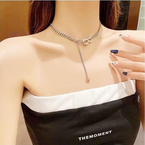 B Letter Double-layer Necklace Does Not Fade Personality Versatile Sweater Chain Jewelry Stainless Steel Necklaces for Women