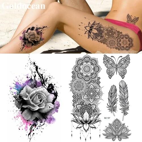 GoldOcean Flash Fake Water Color Bracelet Big Henna Flora Tattoo Stickers Women Arm Temporary Tattoos Mandala India Custom Tato