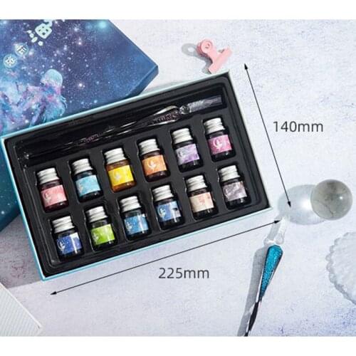 Crystal Starry Sky Glass Pen and Ink Set Glass Dip Pen Fountain Pen Inks for Writing Drawing Office School Supplies UY8